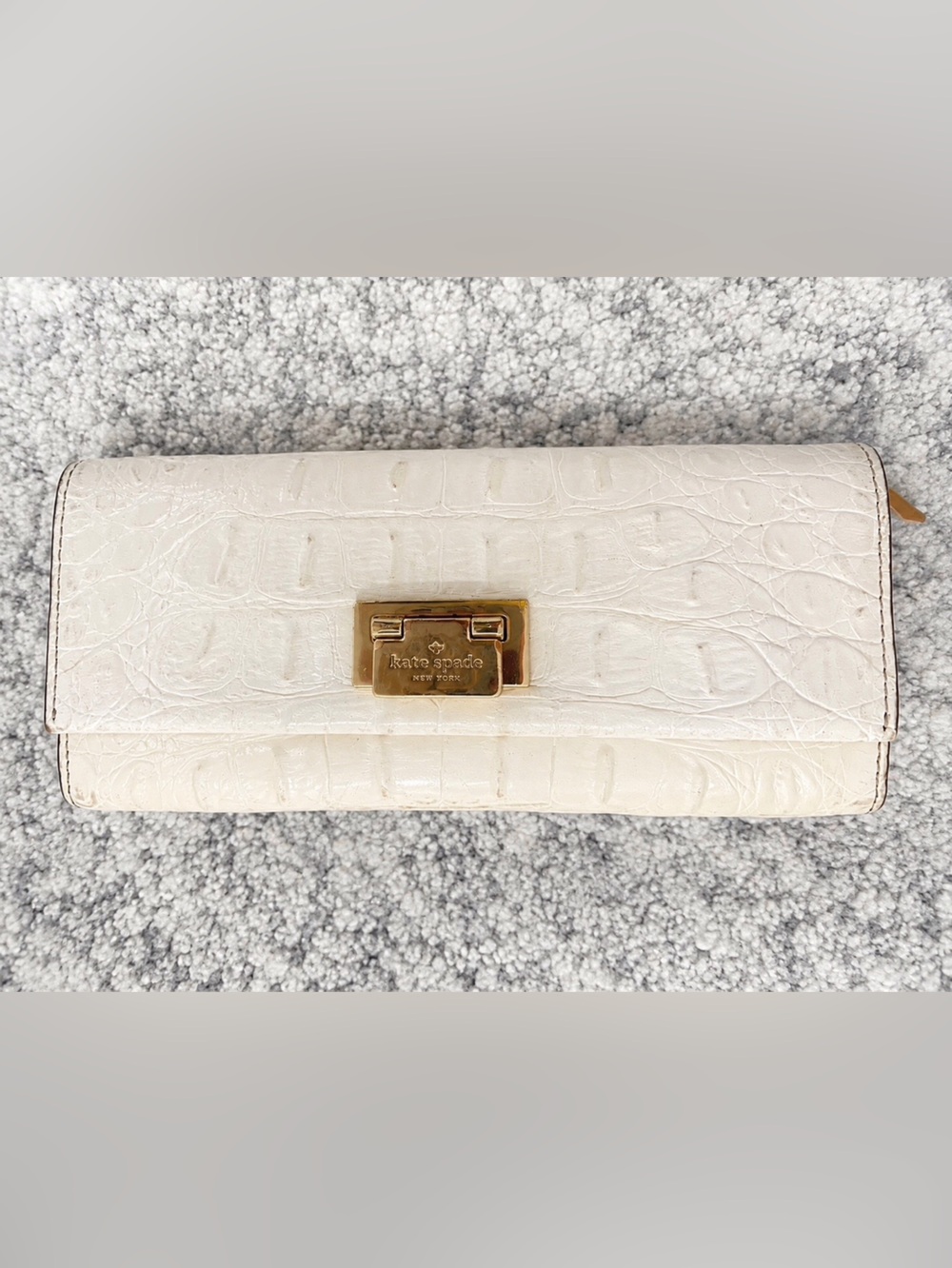 Kate Spade Cream Croc Embossed Wallet Blush Interior Gold Hardware